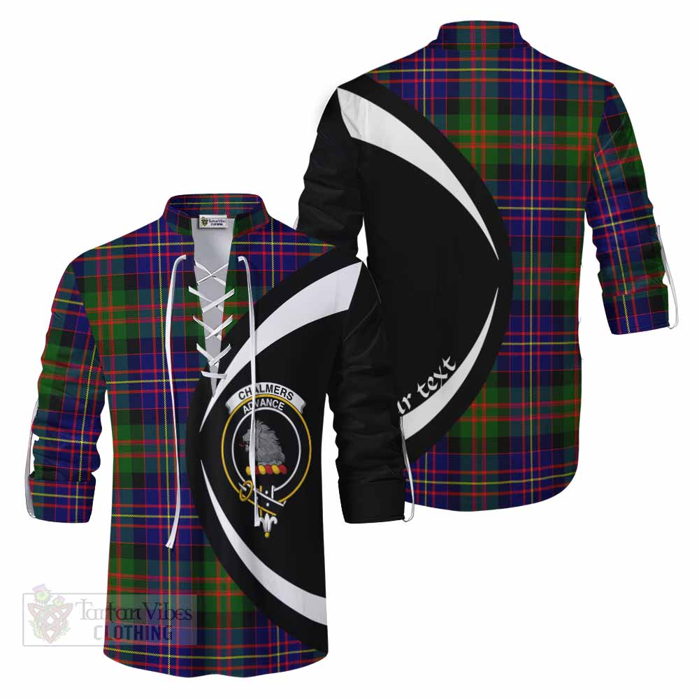 Chalmers Tartan Ghillie Kilt Shirt with Family Crest Circle Style Men - Tartan Vibes Clothing