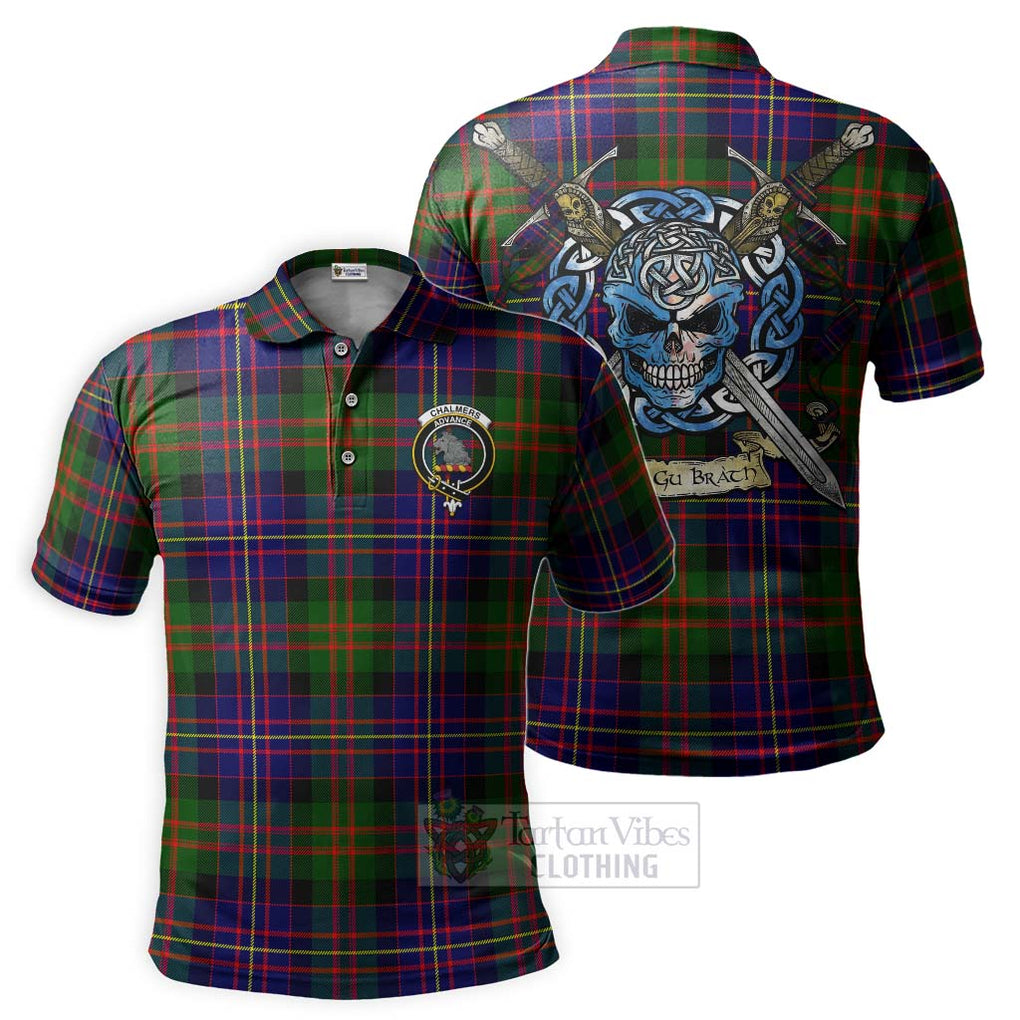 Chalmers Tartan Polo Shirt with Family Crest Celtic Skull Style Kid - Tartan Vibes Clothing