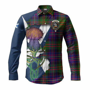 Tartan Vibes Clothing Chalmers Tartan Family Crest Long Sleeve Button Shirt Scottish Thistle Celtic Inspired