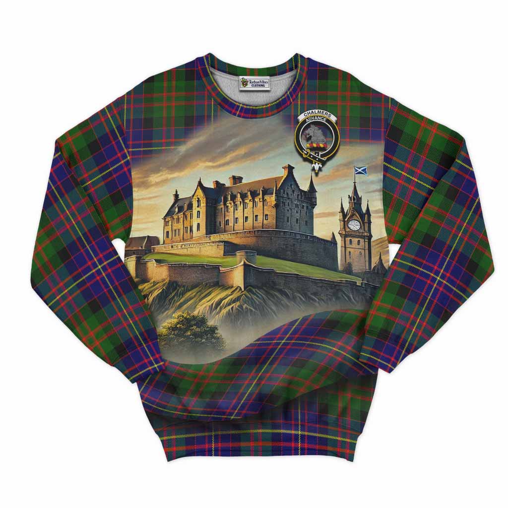Chalmers Tartan Family Crest Sweatshirt with Scottish Ancient Castle Style Unisex - Tartan Vibes Clothing