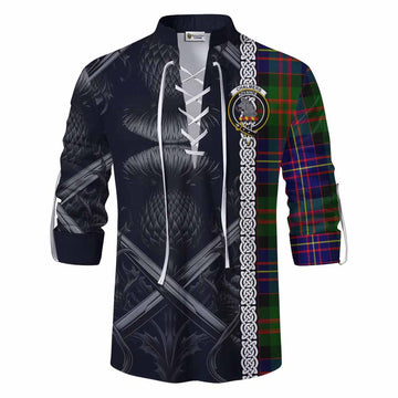 Chalmers Tartan Ghillie Kilt Shirt with Family Crest Cross Sword Thistle Celtic Vibes Men - Tartan Vibes Clothing