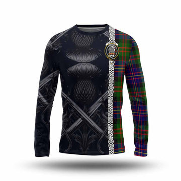 Chalmers Tartan Long Sleeve T-Shirt with Family Crest Cross Sword Thistle Celtic Vibes Unisex - Tartan Vibes Clothing