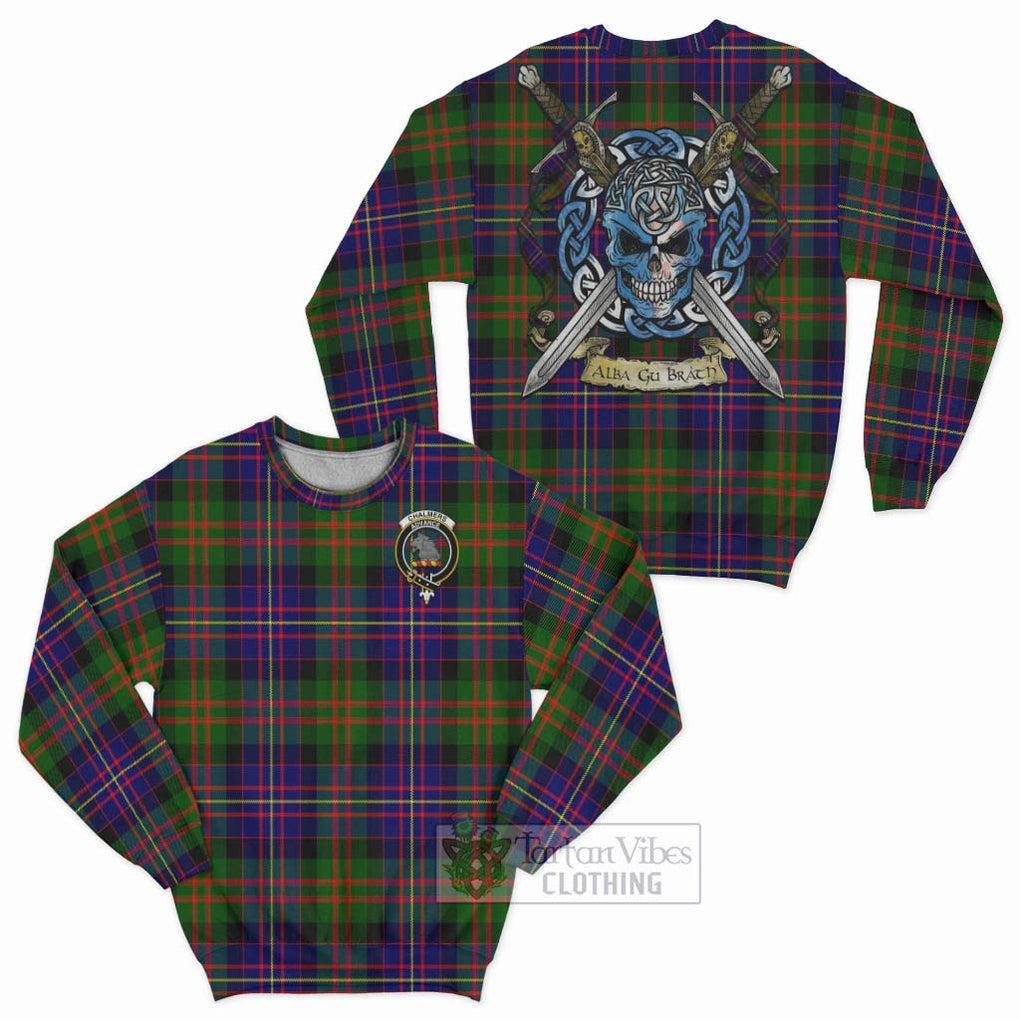 Chalmers Tartan Sweatshirt with Family Crest Celtic Skull Style Unisex - Tartan Vibes Clothing