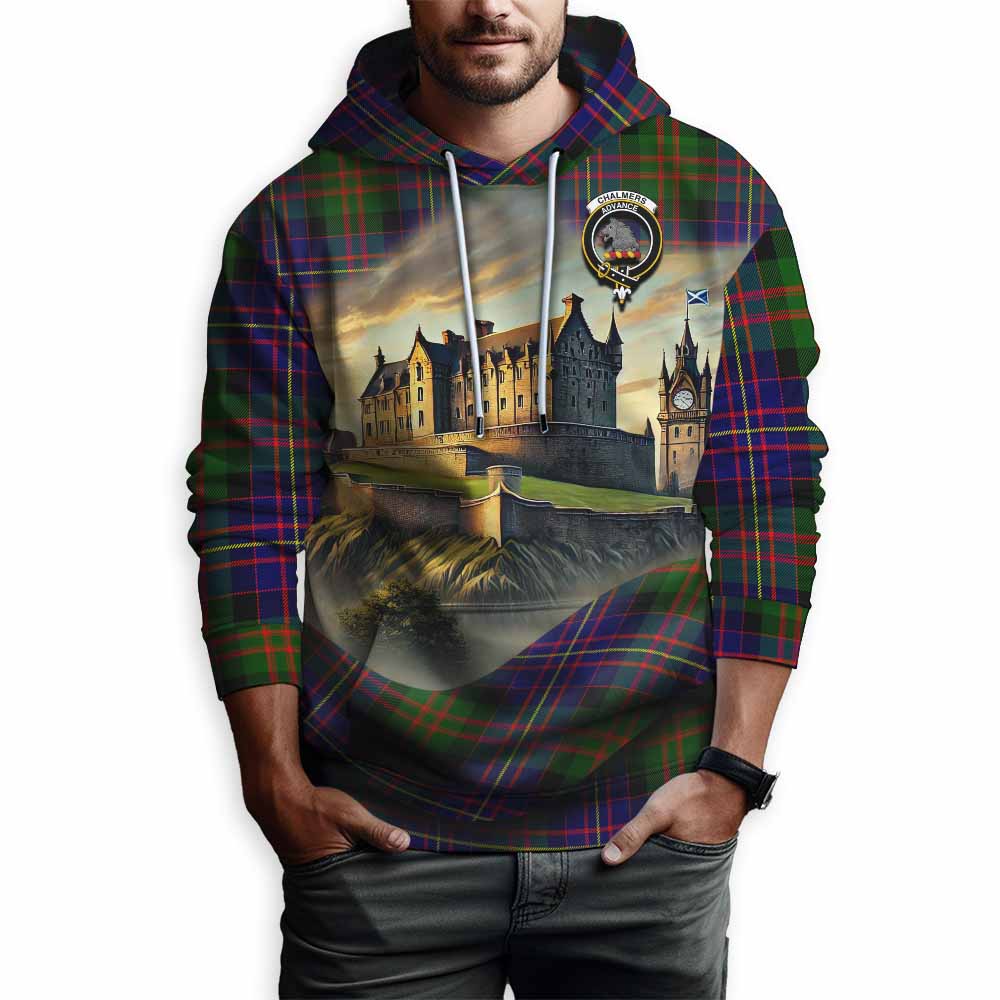 Chalmers Tartan Family Crest Hoodie with Scottish Ancient Castle Style Pullover Hoodie - Tartan Vibes Clothing