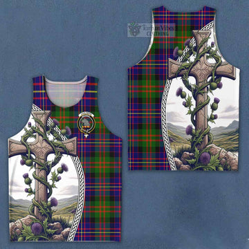 Chalmers Tartan Men's Tank Top with Family Crest and St. Andrew's Cross Accented by Thistle Vines Men - Tartan Vibes Clothing