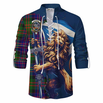 Chalmers Tartan Family Crest Ghillie Kilt Shirt with Scottish Majestic Lion Men - Tartan Vibes Clothing