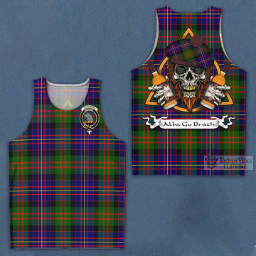 Chalmers Tartan Men's Tank Top with Family Crest and Bearded Skull Holding Bottles of Whiskey Men - Tartan Vibes Clothing