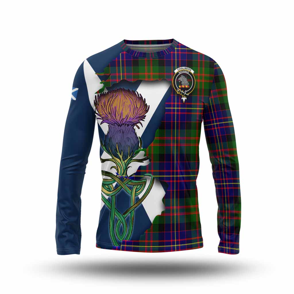 Tartan Vibes Clothing Chalmers Tartan Family Crest Long Sleeve T-Shirt Scottish Thistle Celtic Inspired