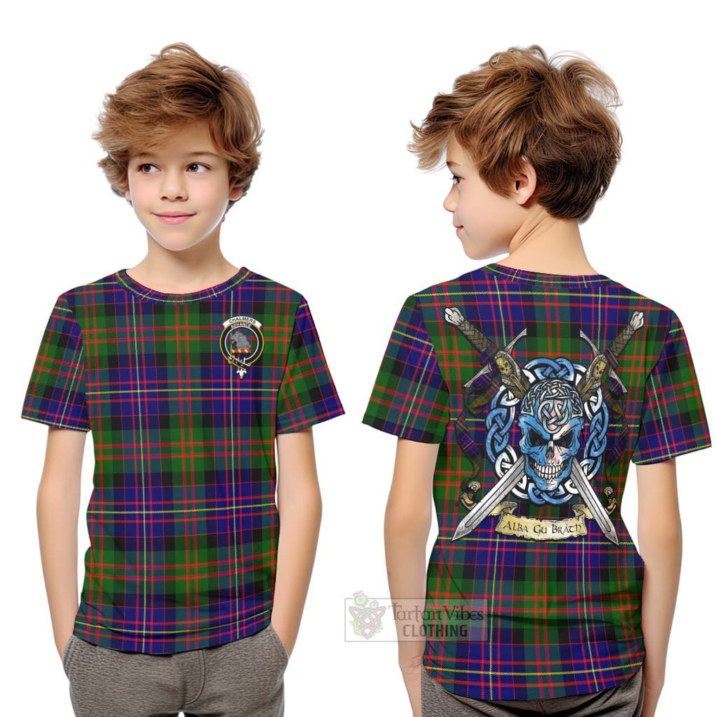 Chalmers Tartan Kid T-Shirt with Family Crest Celtic Skull Style Youth XL Size14 - Tartan Vibes Clothing