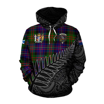 Tartan Vibes Clothing Chalmers Crest Tartan Cotton Hoodie with New Zealand Silver Fern Half Style