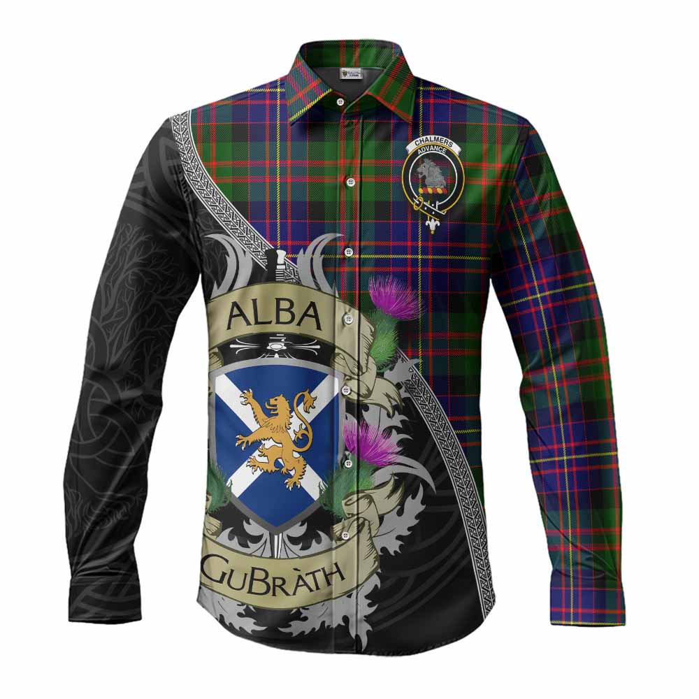 Chalmers Tartan Family Crest Long Sleeve Button Shirt Lion Rampant Royal Thistle Shield Celtic Inspired Men's Shirt S - Tartan Vibes Clothing