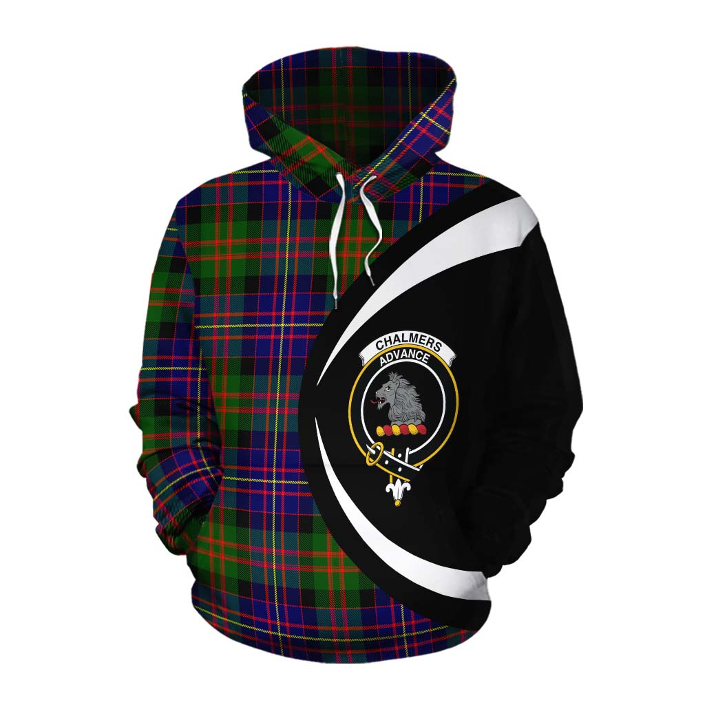 Chalmers Tartan Cotton Hoodie with Family Crest Circle Style Pullover Hoodie XS - Tartan Vibes Clothing