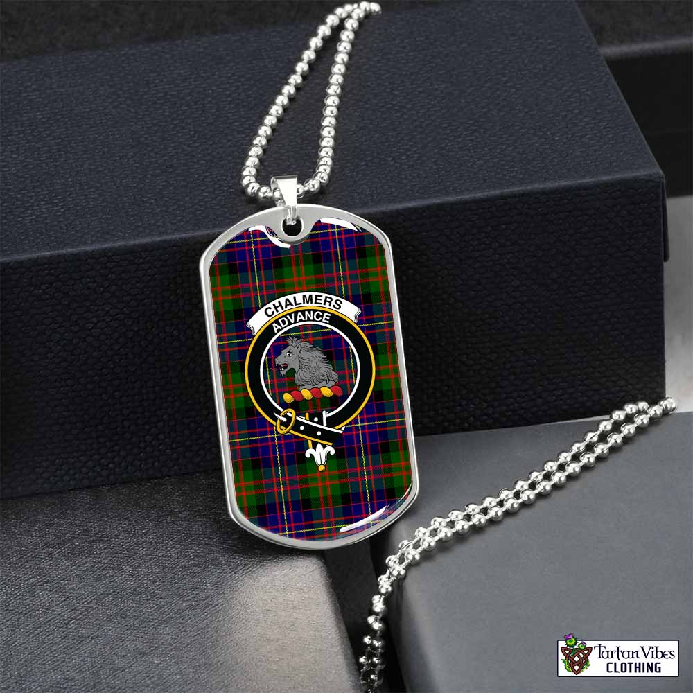 Chalmers Tartan Dog Tag Necklace with Family Crest Silver No - Tartan Vibes Clothing