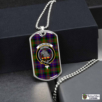 Chalmers Tartan Dog Tag Necklace with Family Crest Silver No - Tartan Vibes Clothing