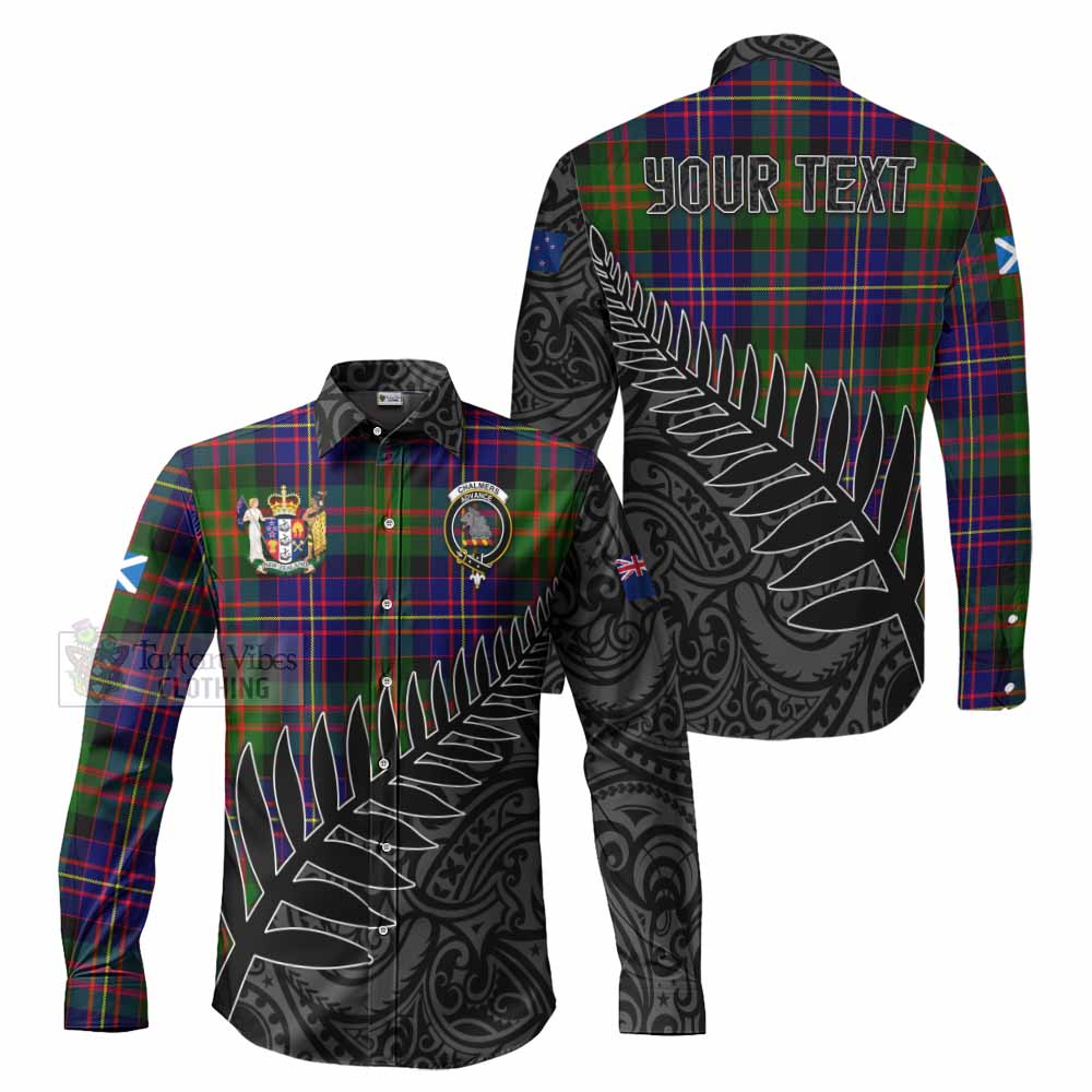 Tartan Vibes Clothing Chalmers Crest Tartan Long Sleeve Button Shirt with New Zealand Silver Fern Half Style