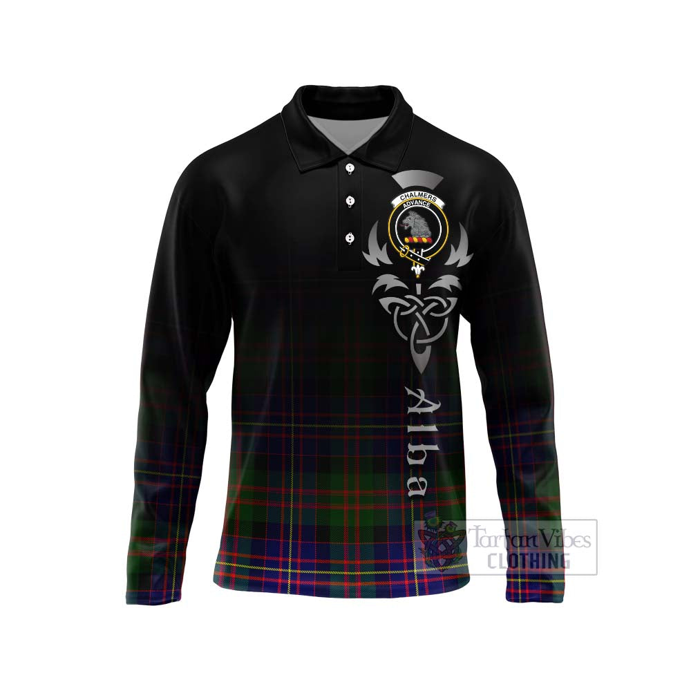 Chalmers Tartan Long Sleeve Polo Shirt Featuring Alba Gu Brath Family Crest Celtic Inspired Unisex - Tartan Vibes Clothing
