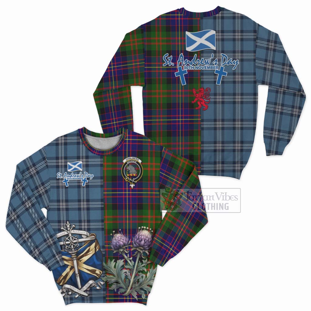Chalmers Tartan Sweatshirt Happy St. Andrew's Day Half Tartan Style Unisex - Tartan Vibes Clothing
