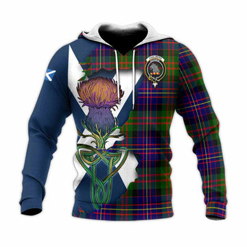 Tartan Vibes Clothing Chalmers Tartan Family Crest Knitted Hoodie Scottish Thistle Celtic Inspired