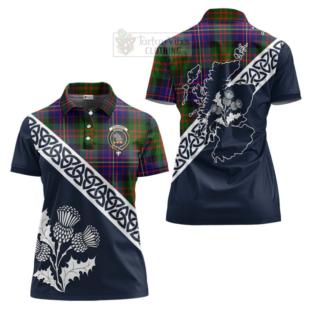 Tartan Vibes Clothing Chalmers Tartan Women's Polo Shirt Featuring Thistle and Scotland Map