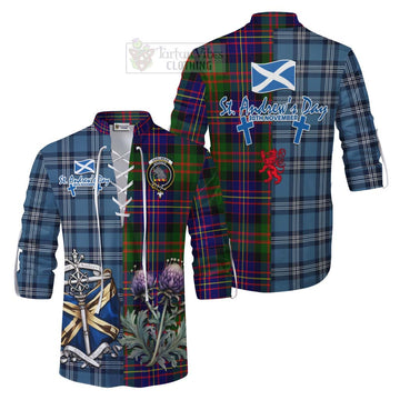 Chalmers Tartan Ghillie Kilt Shirt Happy St. Andrew's Day Half Tartan Style Men - Tartan Vibes Clothing