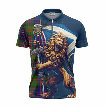 Chalmers Tartan Family Crest Zipper Polo Shirt with Scottish Majestic Lion Unisex - Tartan Vibes Clothing