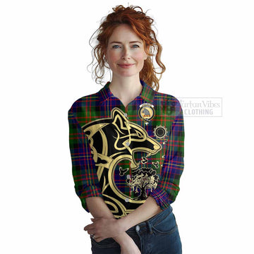 Chalmers Tartan Women's Casual Shirt with Family Crest Celtic Wolf Style Female - Tartan Vibes Clothing