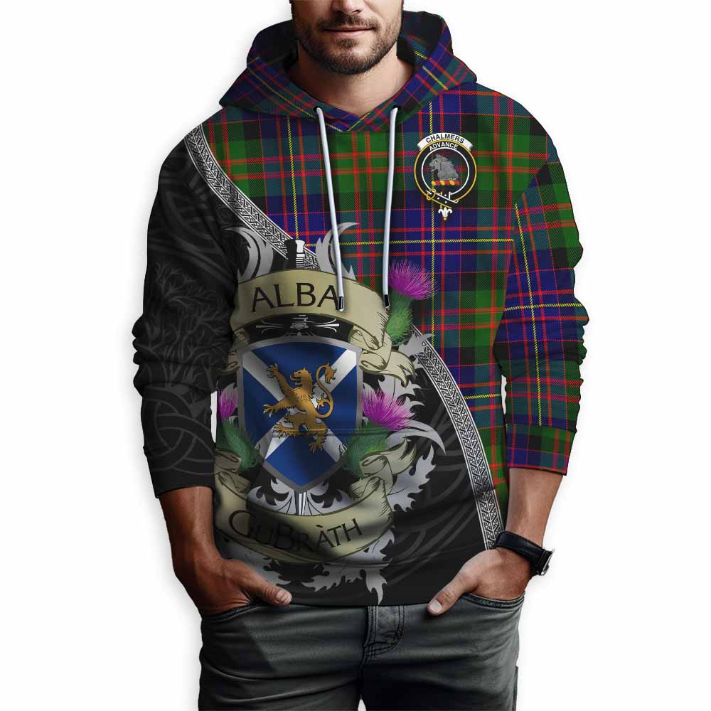 Chalmers Tartan Family Crest Hoodie Lion Rampant Royal Thistle Shield Celtic Inspired Pullover Hoodie - Tartan Vibes Clothing