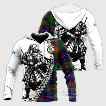 Chalmers Tartan Clan Crest Knitted Hoodie with Highlander Warrior Celtic Style Unisex Knitted Pullover Hoodie - Tartan Vibes Clothing