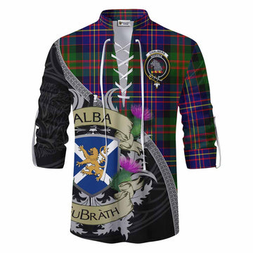 Chalmers Tartan Family Crest Ghillie Kilt Shirt Lion Rampant Royal Thistle Shield Celtic Inspired Men - Tartan Vibes Clothing