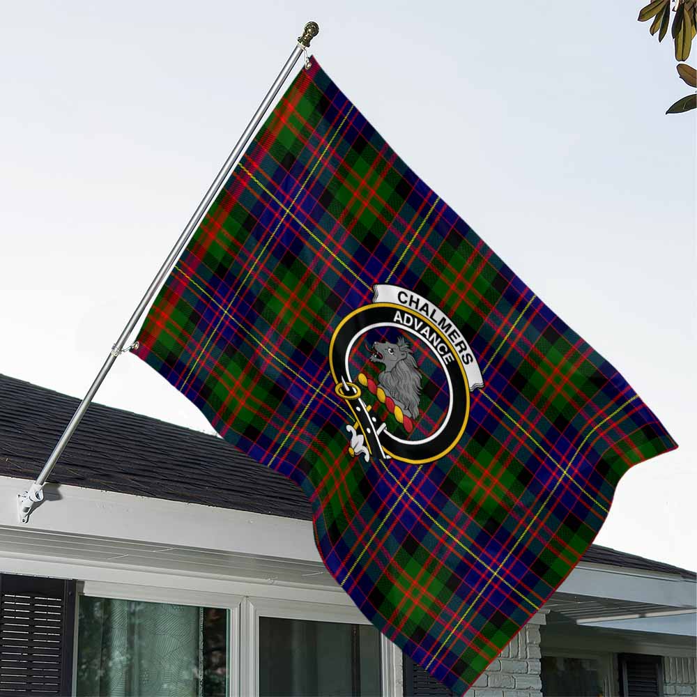 Tartan Vibes Clothing Chalmers Tartan House Flag with Family Crest