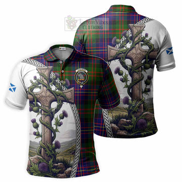 Chalmers Tartan Polo Shirt with Family Crest and St. Andrew's Cross Accented by Thistle Vines Kid - Tartan Vibes Clothing