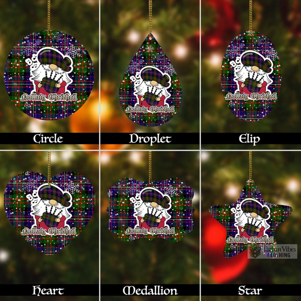 Chalmers Tartan Christmas Aluminium Ornament with Scottish Gnome Playing Bagpipes Aluminium - Tartan Vibes Clothing