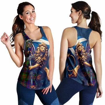 Chalmers Tartan Family Crest Women's Racerback Tanks with Scottish Majestic Lion 4XL - Tartan Vibes Clothing