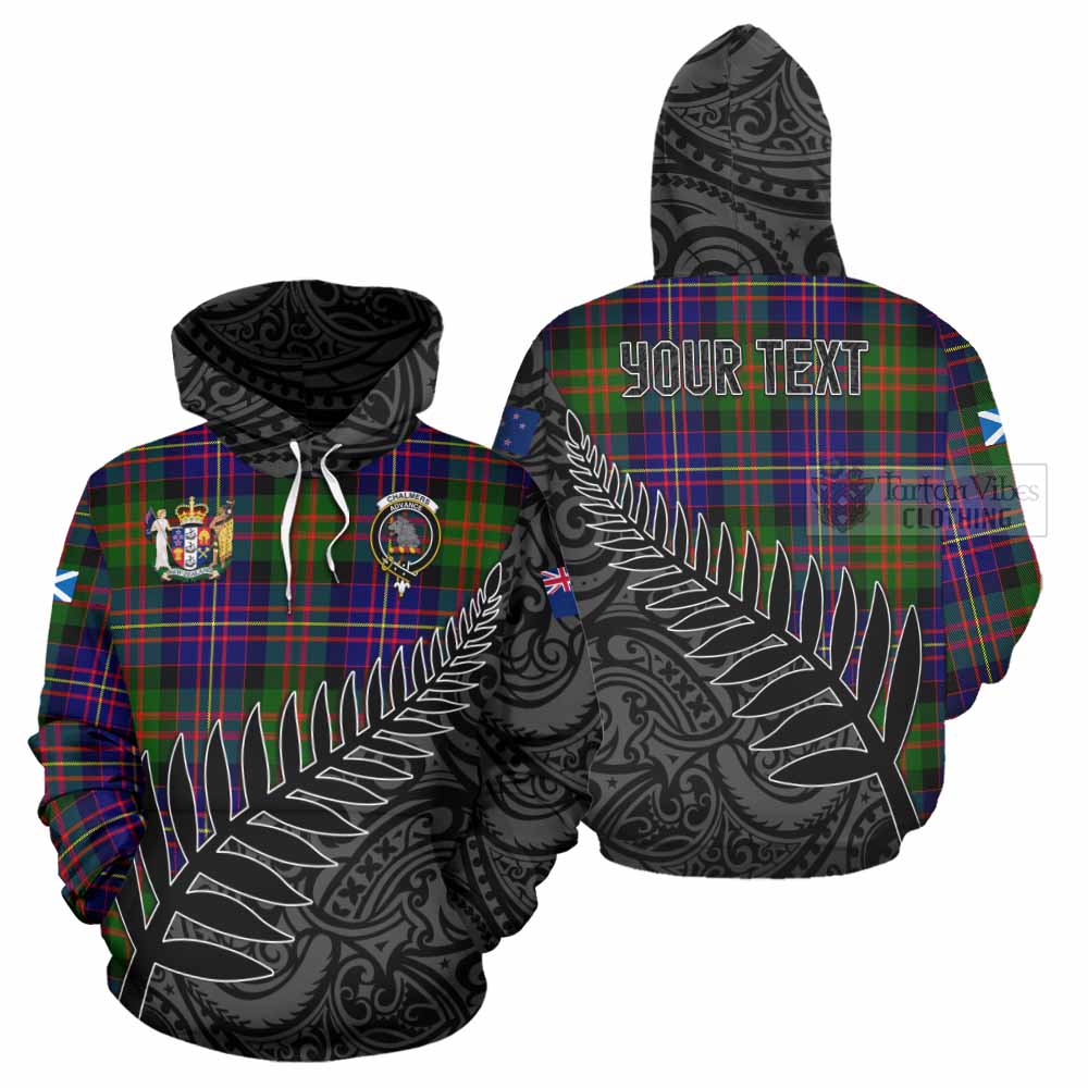 Tartan Vibes Clothing Chalmers Crest Tartan Hoodie with New Zealand Silver Fern Half Style