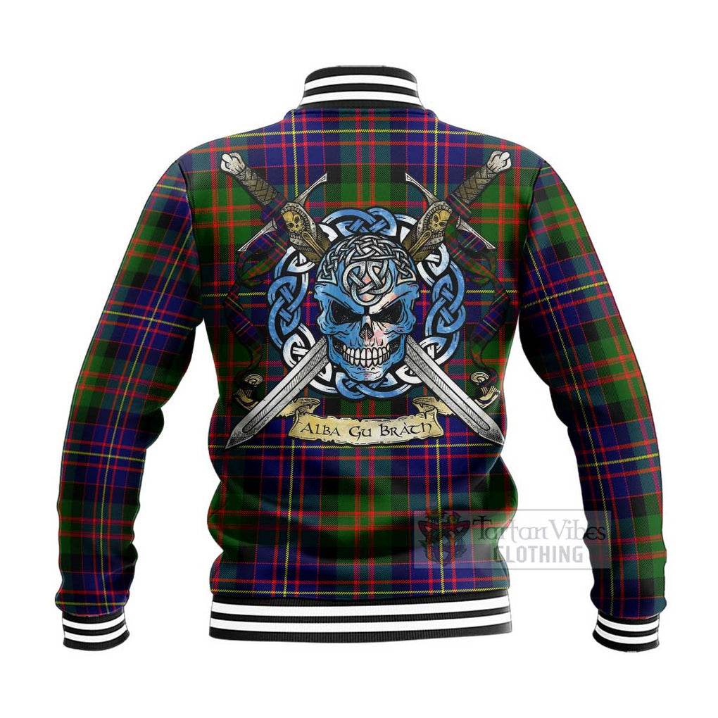 Chalmers Tartan Baseball Jacket with Family Crest Celtic Skull Style - Tartan Vibes Clothing