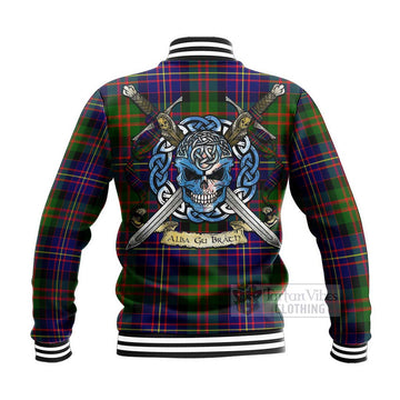 Chalmers Tartan Baseball Jacket with Family Crest Celtic Skull Style - Tartan Vibes Clothing
