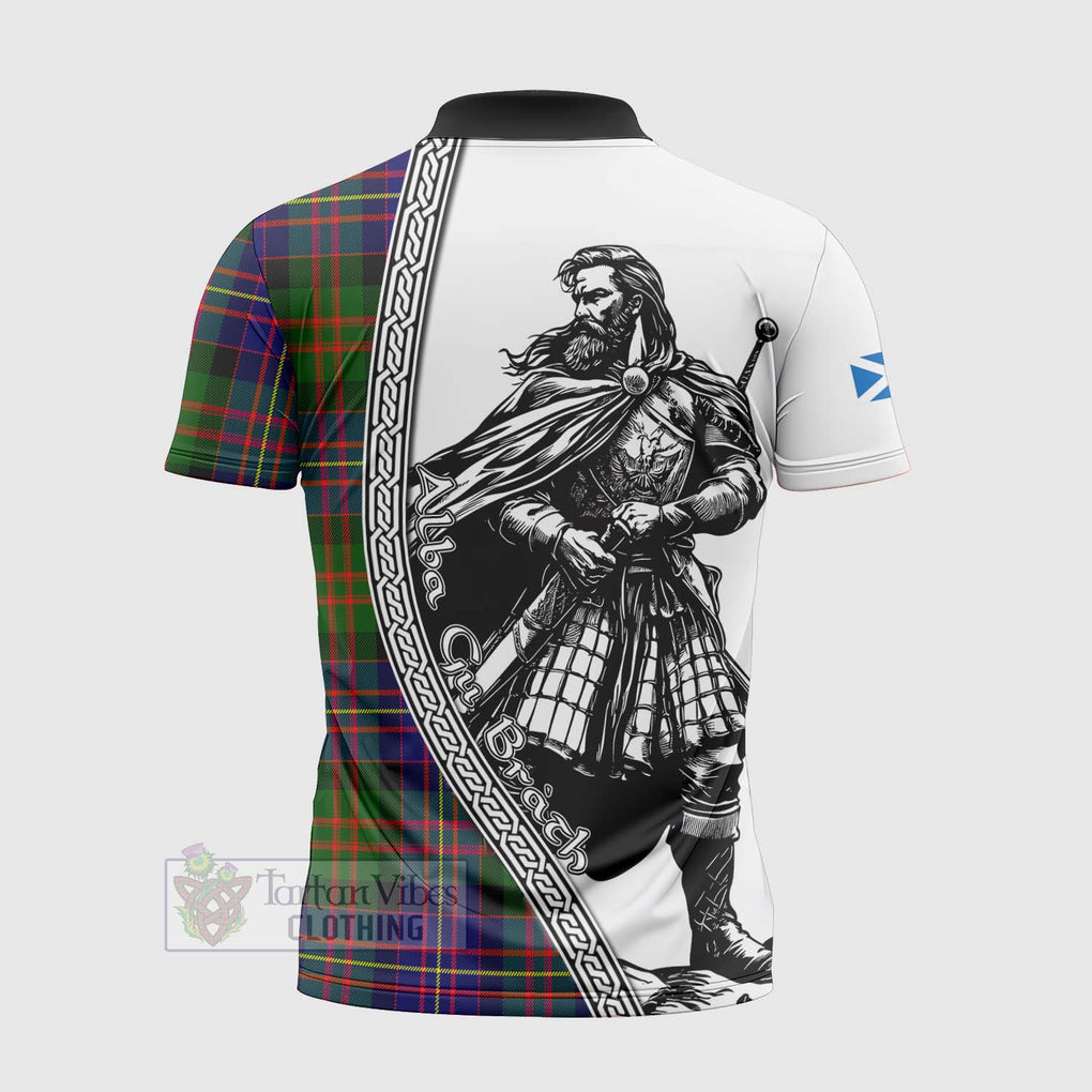 Chalmers Tartan Clan Crest Zipper Polo Shirt with Highlander Warrior Celtic Style - Tartan Vibes Clothing
