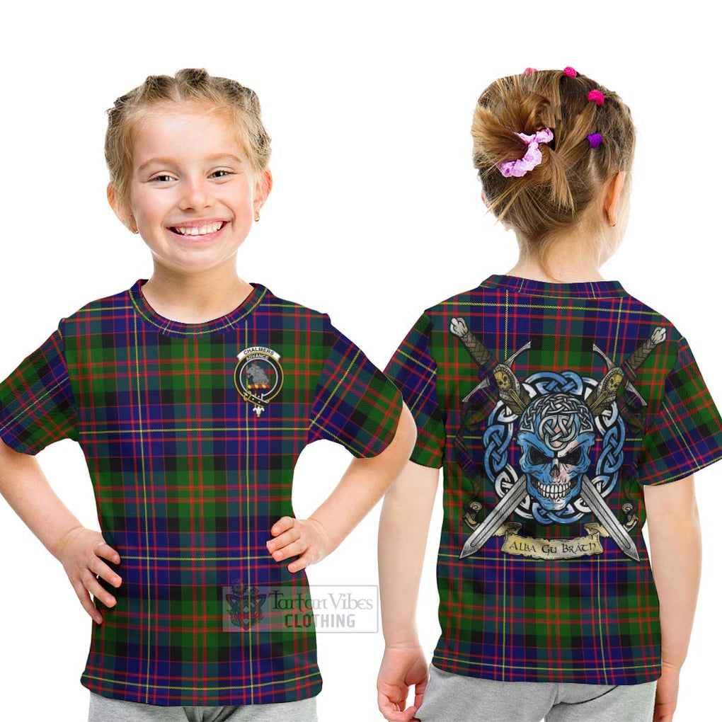 Chalmers Tartan Kid T-Shirt with Family Crest Celtic Skull Style - Tartan Vibes Clothing