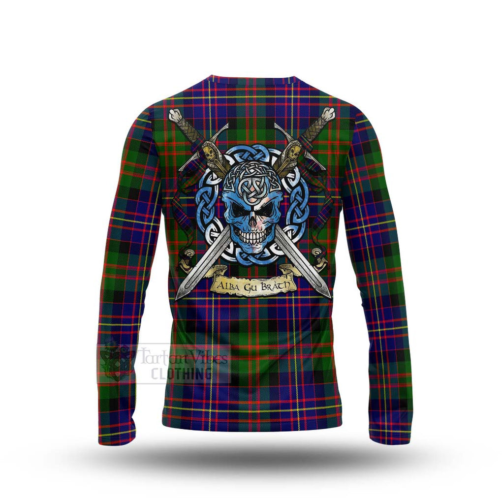 Chalmers Tartan Long Sleeve T-Shirt with Family Crest Celtic Skull Style - Tartan Vibes Clothing