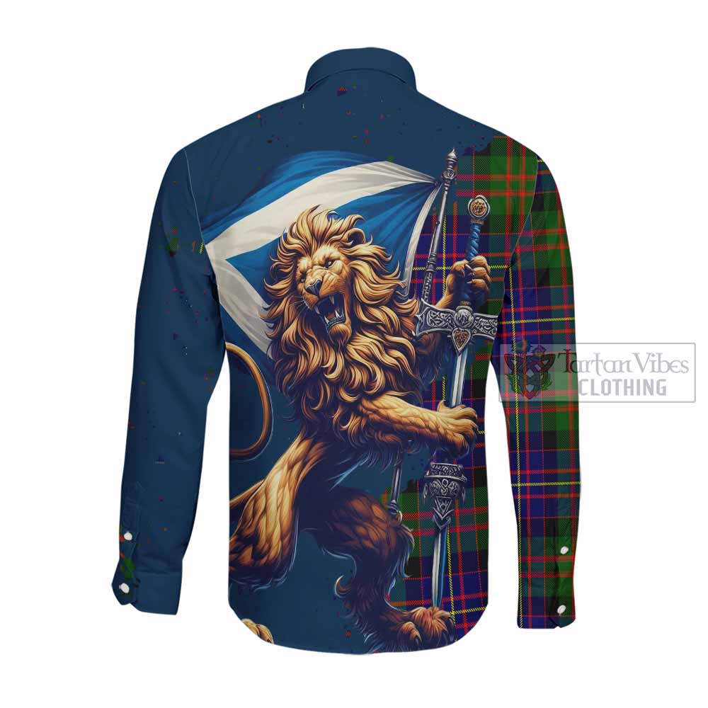 Chalmers Tartan Family Crest Long Sleeve Button Shirt with Scottish Majestic Lion Men's Shirt - Tartan Vibes Clothing