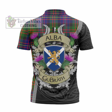 Chalmers Tartan Family Crest Zipper Polo Shirt Lion Rampant Royal Thistle Shield Celtic Inspired - Tartan Vibes Clothing