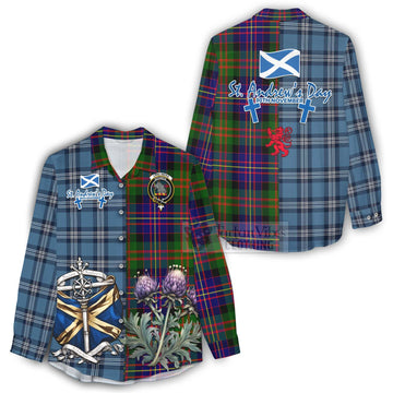 Chalmers Tartan Women's Casual Shirt Happy St. Andrew's Day Half Tartan Style - Tartan Vibes Clothing
