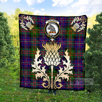 Tartan Vibes Clothing Chalmers Tartan Quilt with Family Crest and Golden Thistle Style
