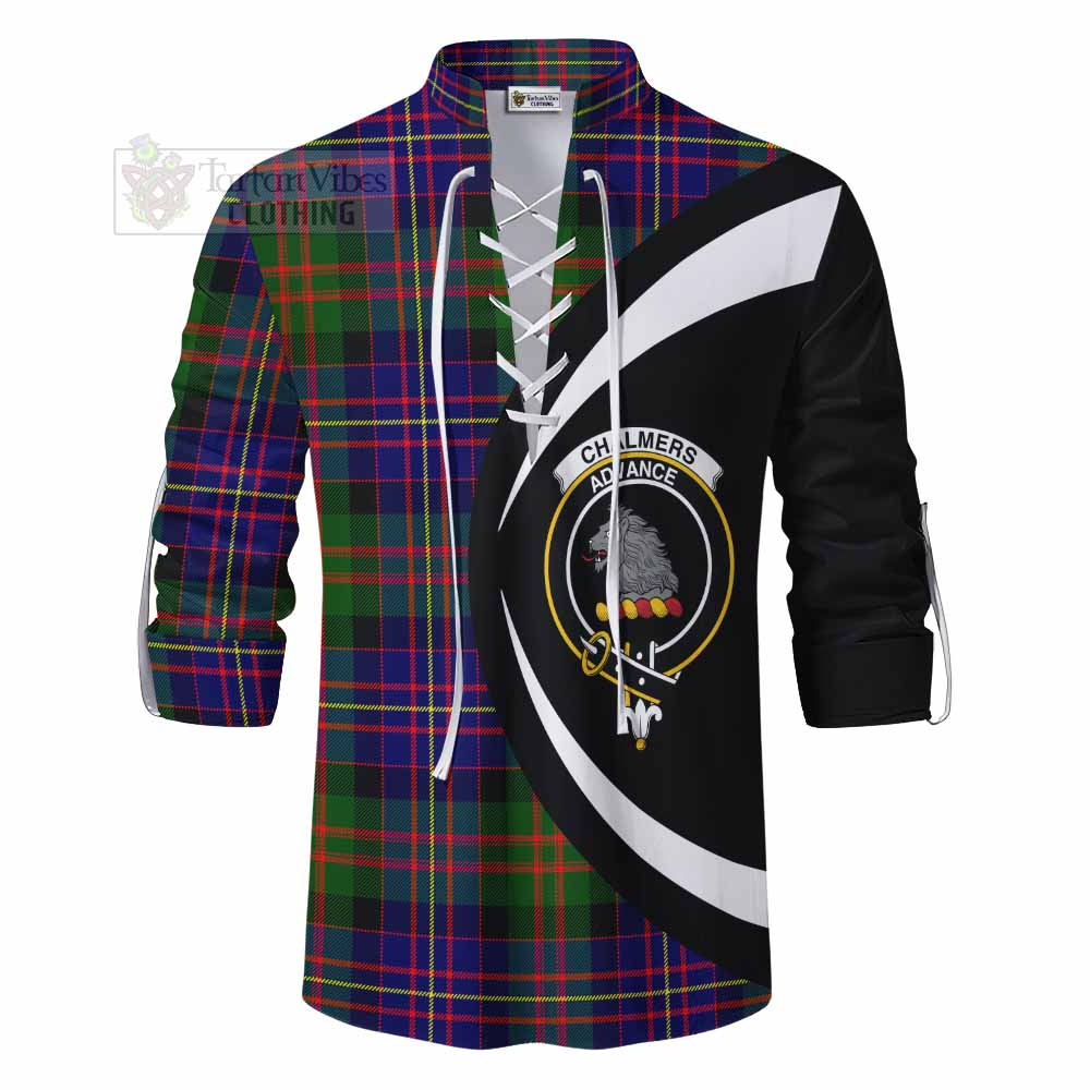 Chalmers Tartan Ghillie Kilt Shirt with Family Crest Circle Style - Tartan Vibes Clothing
