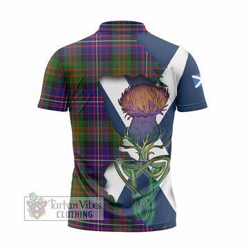 Tartan Vibes Clothing Chalmers Tartan Family Crest Zipper Polo Shirt Scottish Thistle Celtic Inspired