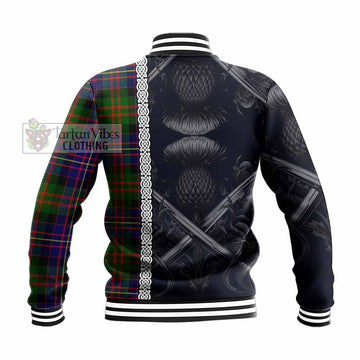 Chalmers Tartan Baseball Jacket with Family Crest Cross Sword Thistle Celtic Vibes - Tartan Vibes Clothing