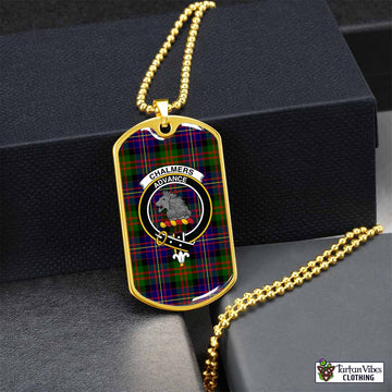 Chalmers Tartan Dog Tag Necklace with Family Crest Gold No - Tartan Vibes Clothing