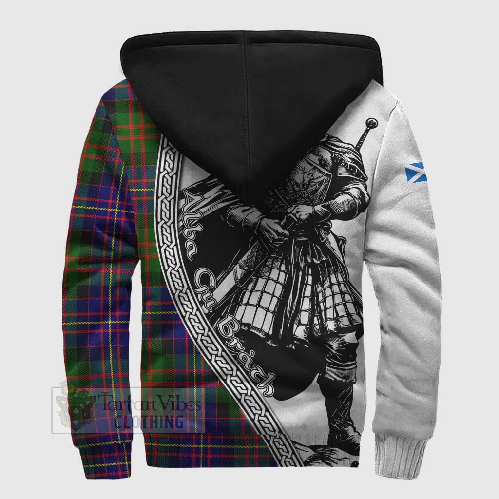 Chalmers Tartan Clan Crest Sherpa Hoodie with Highlander Warrior Celtic Style - Tartan Vibes Clothing