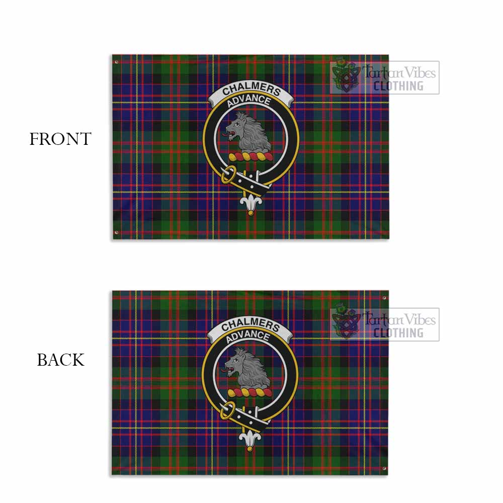 Tartan Vibes Clothing Chalmers Tartan House Flag with Family Crest
