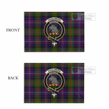 Tartan Vibes Clothing Chalmers Tartan House Flag with Family Crest